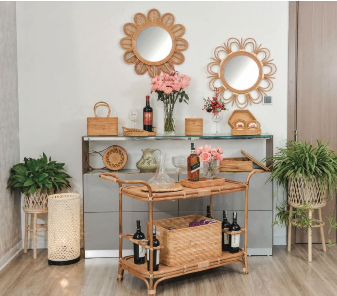 Flower Rattan Mirror