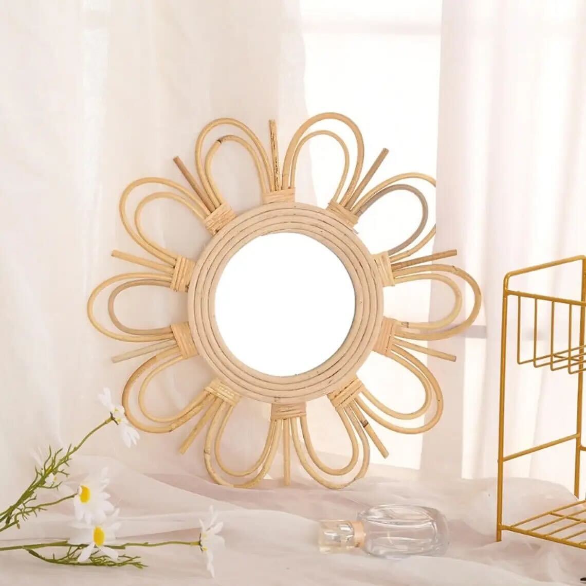 Flower Rattan Mirror