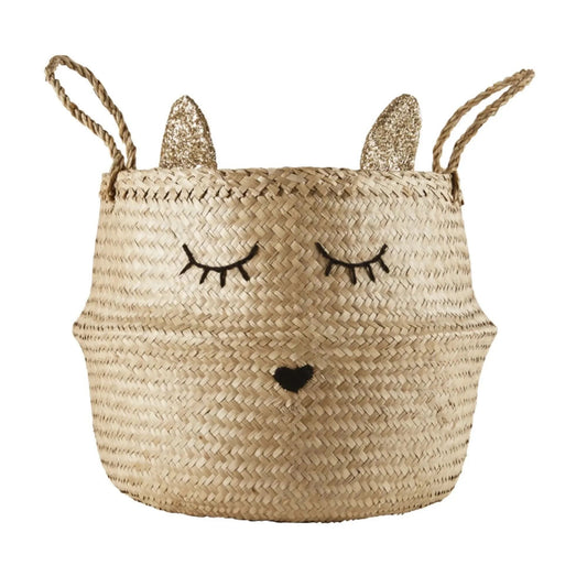 Cute Seagrass Woven Basket with Golden Ears